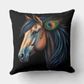 流れるマネのある馬の様式化ポートレート クッション (裏面)