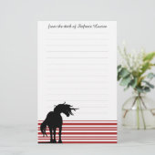 流れるマネユニコーン(赤ストライプい文房具) 便箋 (スタンド正面)