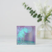 流れるユニコーンシルエット(ティール（緑がかった色）/紫) スクエア名刺 (スタンド正面)