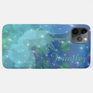 流れるユニコーンシルエット(青/緑、星) iPhone 11 PRO MAXケース