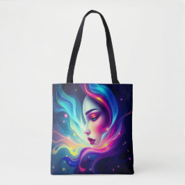 流れる光カラフルのトートBaを持つEthereal女性 トートバッグ