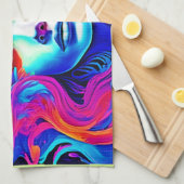 流れる宇宙髪のネオン女神 キッチンタオル (四つ折り)