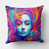 流れる宇宙髪のネオン女神 クッション (裏面)