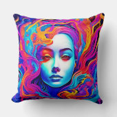 流れる宇宙髪のネオン女神 クッション (正面)