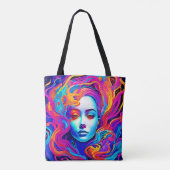 流れる宇宙髪のネオン女神 トートバッグ (裏面)