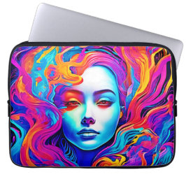 流れる宇宙髪のネオン女神 ラップトップスリーブ