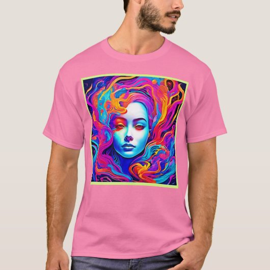 流れる宇宙髪のネオン女神 Tシャツ (正面)
