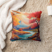 流れる川のある穏やかな秋の風景 クッション (ブランケット)