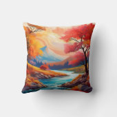 流れる川のある穏やかな秋の風景 クッション (裏面)