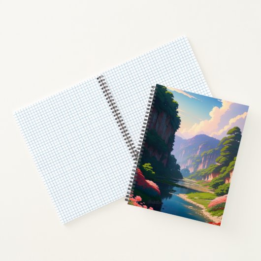 流れる川のある緑の渓谷 ノートブック (内部)