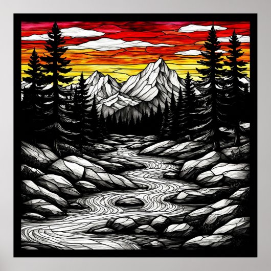 流れる川の景色 ポスター (正面)