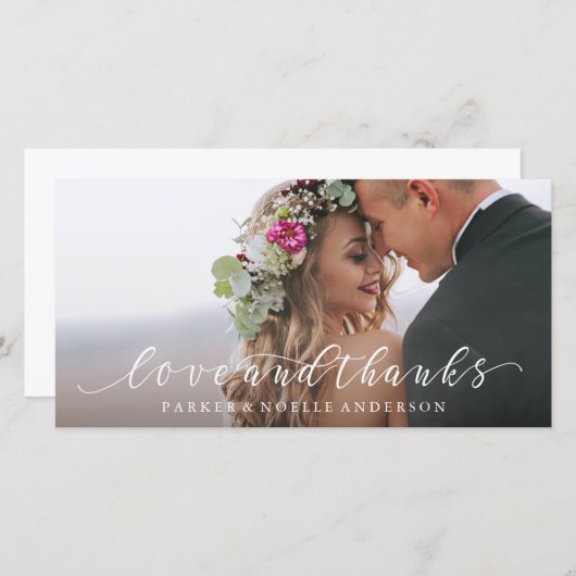 流れる愛感謝していと結婚の写真カード サンキューカード (正面/裏面)
