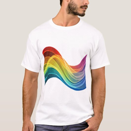 流れる抽象的な虹の波 Tシャツ (正面)