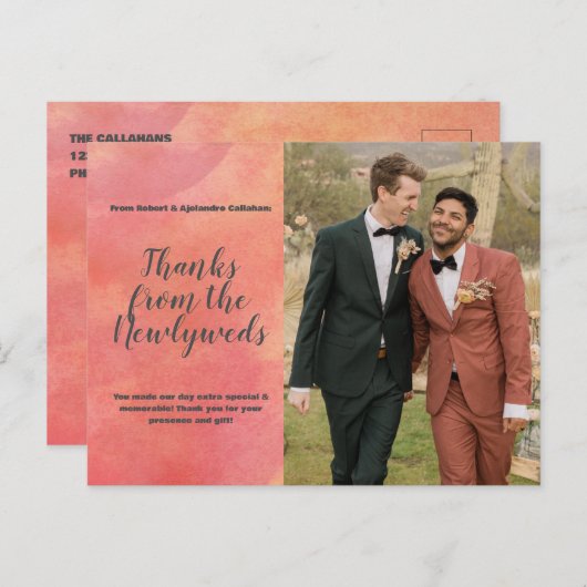 流れる抽象芸術オレンジサンキュー結婚の写真 ポストカード (正面/裏面)