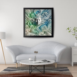 流れる森の要素を持つエーテル抽象芸術顔 キャンバスプリント