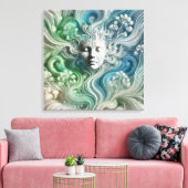 流れる森の要素を持つエーテル抽象芸術顔 キャンバスプリント (インサイチュ (リビング))