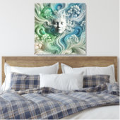 流れる森の要素を持つエーテル抽象芸術顔 キャンバスプリント (インサイチュ (寝室))