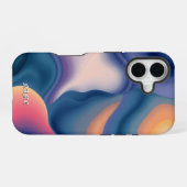 流れる波のサンセット抽象画 iPhone 16ケース (裏面横)