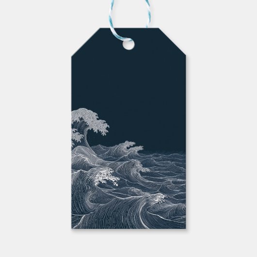 流れる海波線アート ギフトタグ (正面)