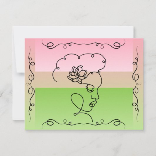 流れる美しい: Peony Line Art 空白の Card サンキューカード (正面)