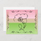 流れる美しい: Peony Line Art 空白の Card サンキューカード (正面/裏面)