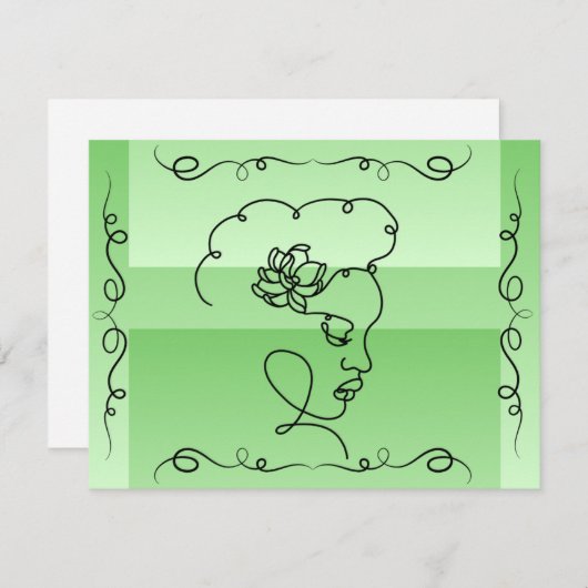 流れる美しい: Sage Line Art 空白の Card サンキューカード (正面/裏面)