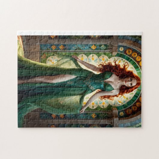 流れる赤毛と緑の目を持つ熱い女性 ジグソーパズル (横)