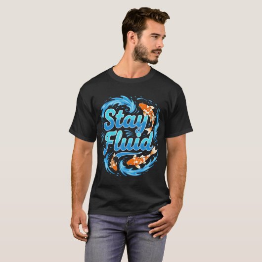 流れる錦鯉デザイン Tシャツ (正面フル)