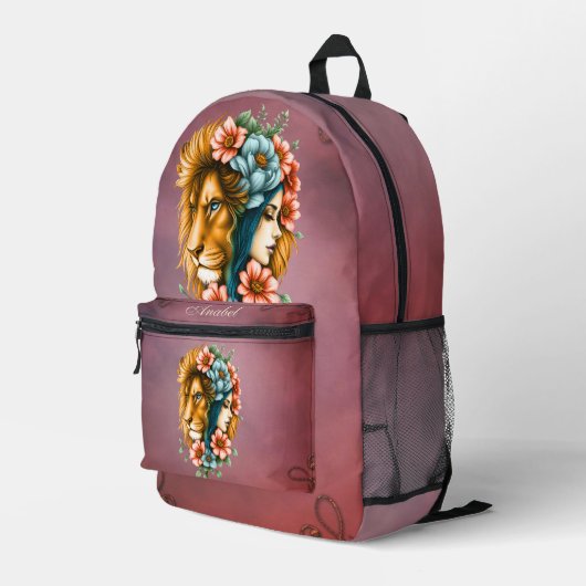 流れる長い髪の素敵な女性 プリントバックパック (裏面右端)