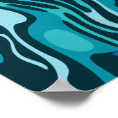 流れる青とアクアの形状を持つ流体デザイン ポスター (角)