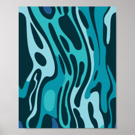 流れる青とアクアの形状を持つ流体デザイン ポスター