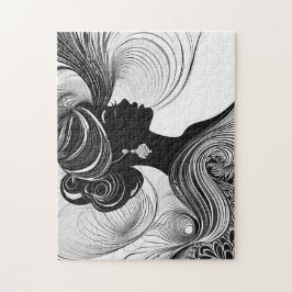 流れる髪の白黒の女性 ジグソーパズル