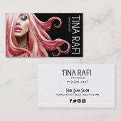 流れる髪の美容師ピンク髪 | 黒 名刺 (正面/裏面)