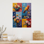 流れる鳥と開花 ポスター (キッチン)