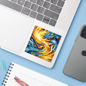 流れる黄色い火災氷の幾何学的パターン シール (ノートパソコンとiPhone)