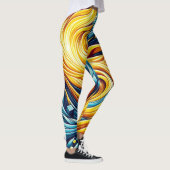 流れる黄色い火災氷の幾何学的パターン レギンス (右)