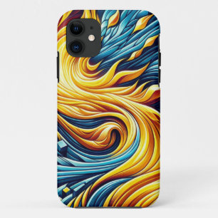 流れる黄色い火災氷の幾何学的パターン iPhone 11 ケース