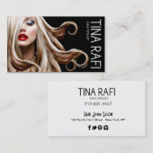 流れるTressesの美容師のブロンドの女性|の黒 名刺 (正面/裏面)