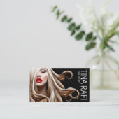 流れるTressesの美容師のブロンドの女性|の黒 名刺 (スタンド正面)