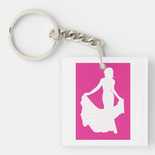 流れエレガントるガウンの女性のシルエット キーホルダー (正面)