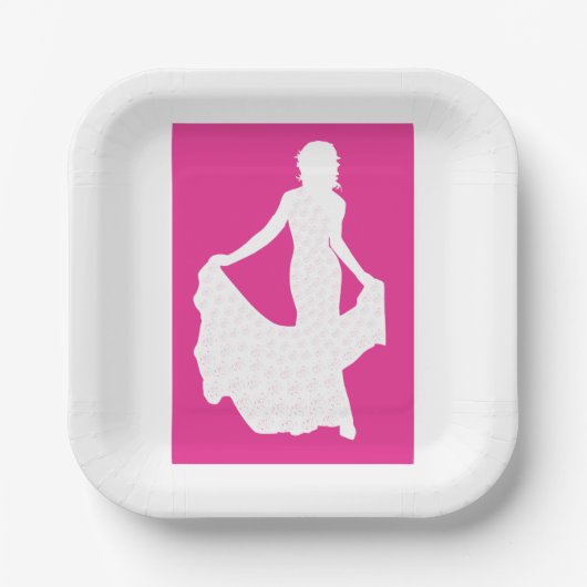 流れエレガントるガウンの女性のシルエット ペーパープレート (正面)