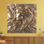 流れエレガントる髪を持つ溶融ブロンズ金ゴールド女性 キャンバスプリント (インサイチュ (リビング))