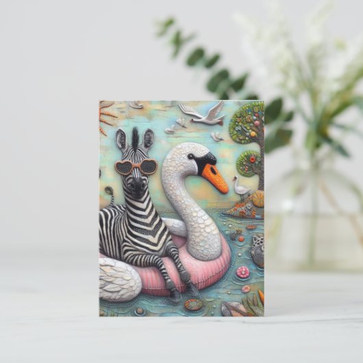 流れクールる白鳥の休日のゼブラ ポストカード (スタンド正面)