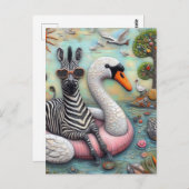 流れクールる白鳥の休日のゼブラ ポストカード (正面/裏面)