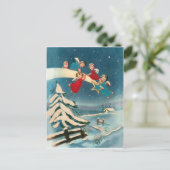 流れ星に乗った小さな天使たち、クリスマスのご挨拶 ポストカード (スタンド正面)