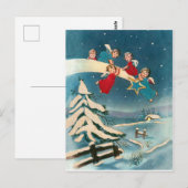 流れ星に乗った小さな天使たち、クリスマスのご挨拶 ポストカード (正面/裏面)