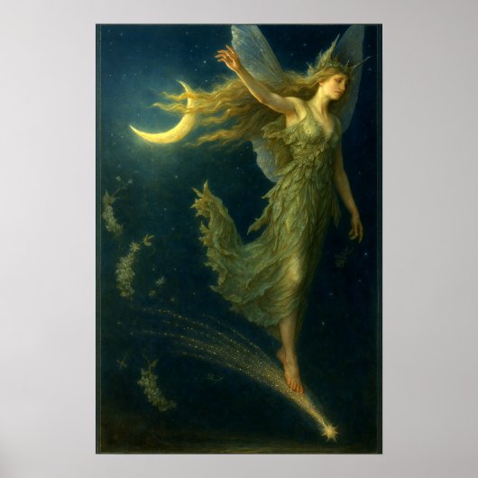 流れ星に乗る夜の妖精 ファンタジーアート ポスター (正面)