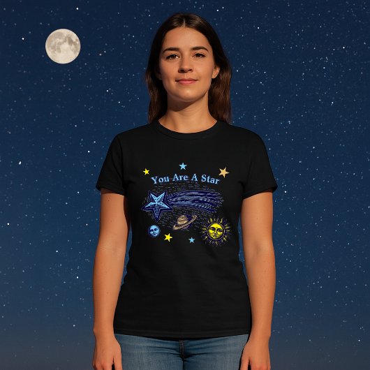 流れ星の天体アート ポジティブ・テンプレート Tシャツ