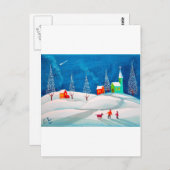 流れ星の民俗的な素朴な冬の雪景色 ポストカード (正面/裏面)