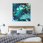 流れ絵を描る波アクアブラックエメラルド キャンバスプリント (インサイチュ (寝室))
